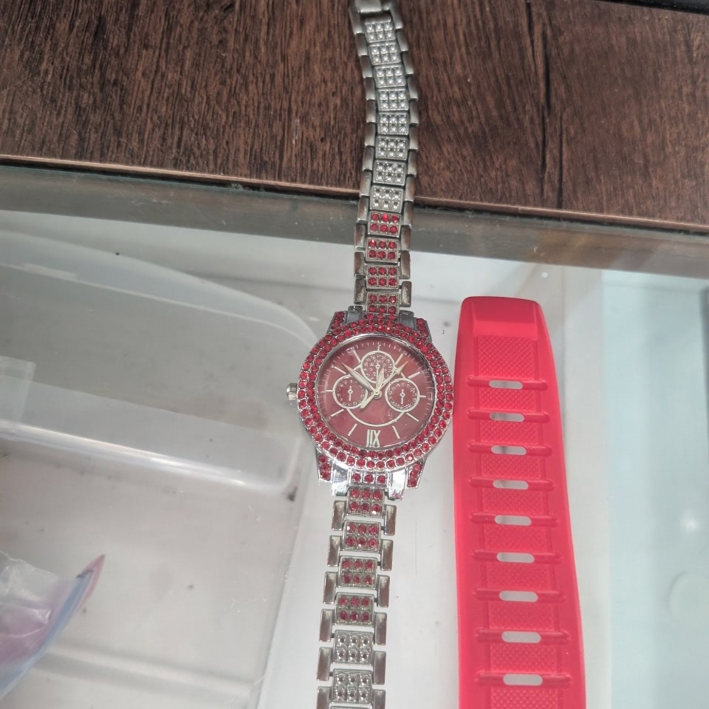 Elegant Silver and Red Women's Watch
